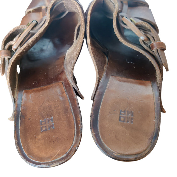 MOMA Italian Brown Leather Woven Platform Mules Size 38 Side Buckle Y2K Style - Picture 8 of 11